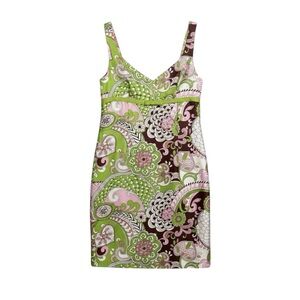 Vintage Y2K Paisley Mini Dress Women’s 6 Green Brown Pink Skirtin‎ Around